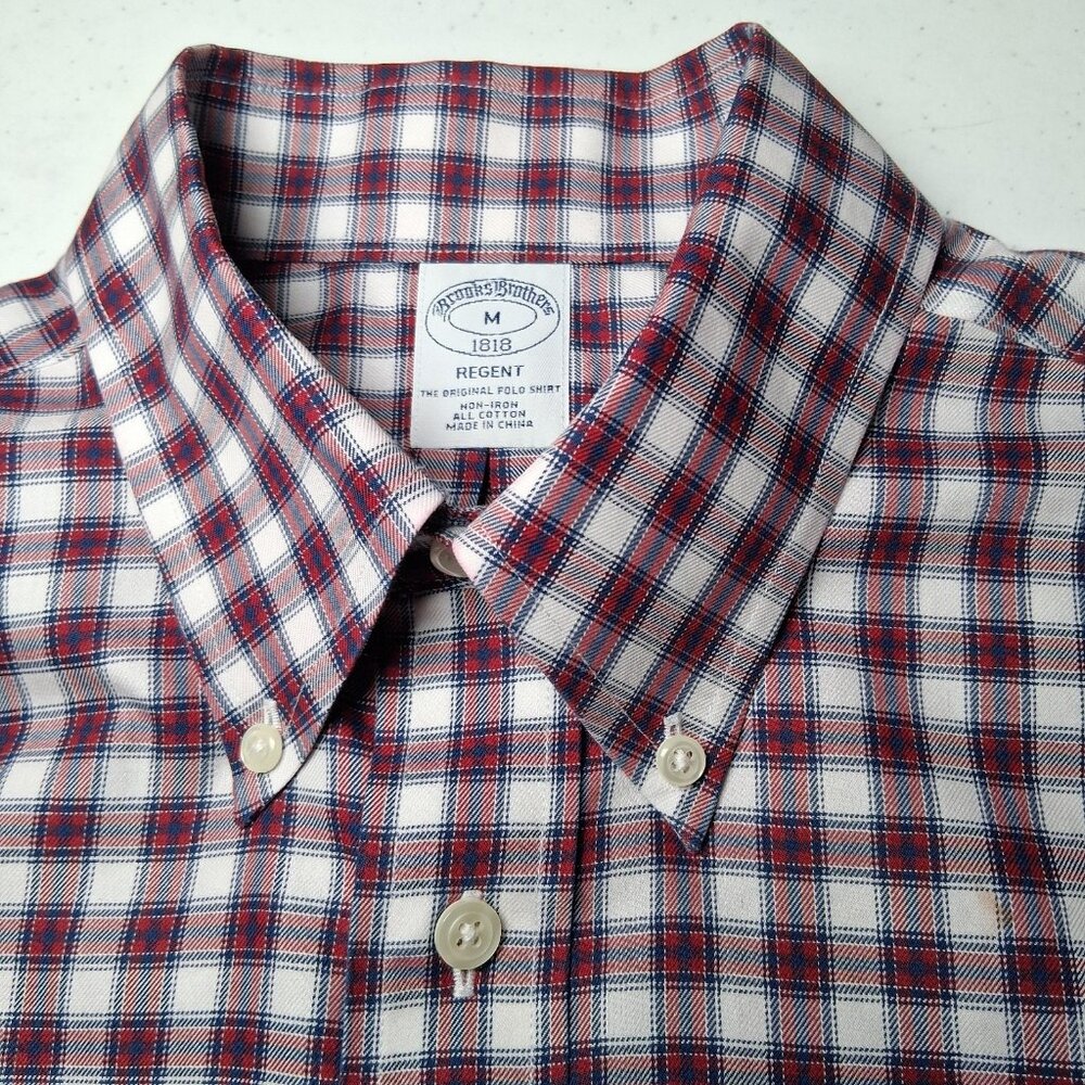 Brooks Brothers Shirt Men Meidum Regent Fit White Red Blue Plaid Button Down - Picture 11 of 14